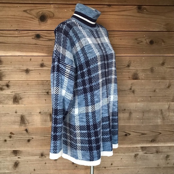 Delia McKain Blue Vintage Plaid Turtleneck Size Large - Picture 5 of 14